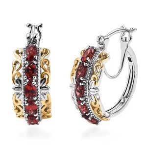 NWOT Mozambique Garnet 2.50 ctw Hoop Earrings in 18K YG Plated and Platinum Bond